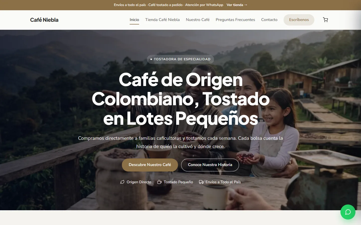 Web de muestra: Café Niebla, Tostadora de café de especialidad